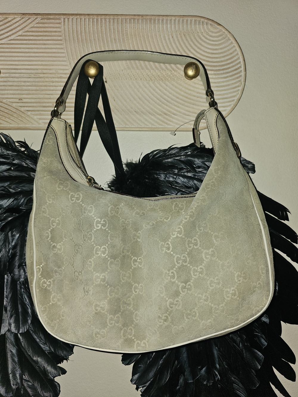 Gucci GREEN/Beige Suede GG Monogram Hobo Bag Limited Edition